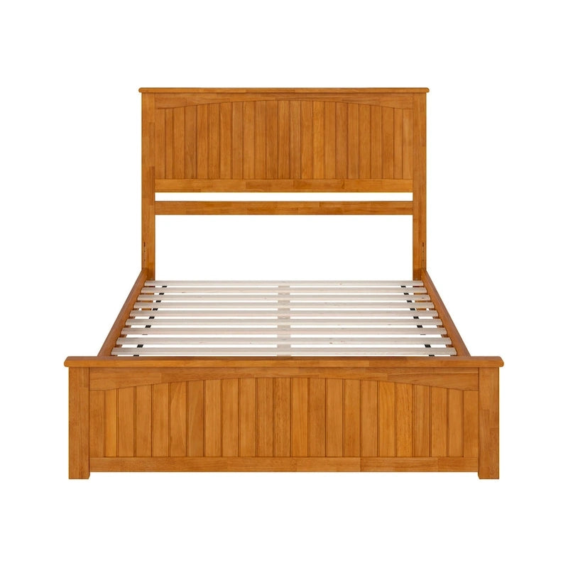 Solid Wood Low Profile Platform Bed with Grooved Headboard, Footboard and USB Charging