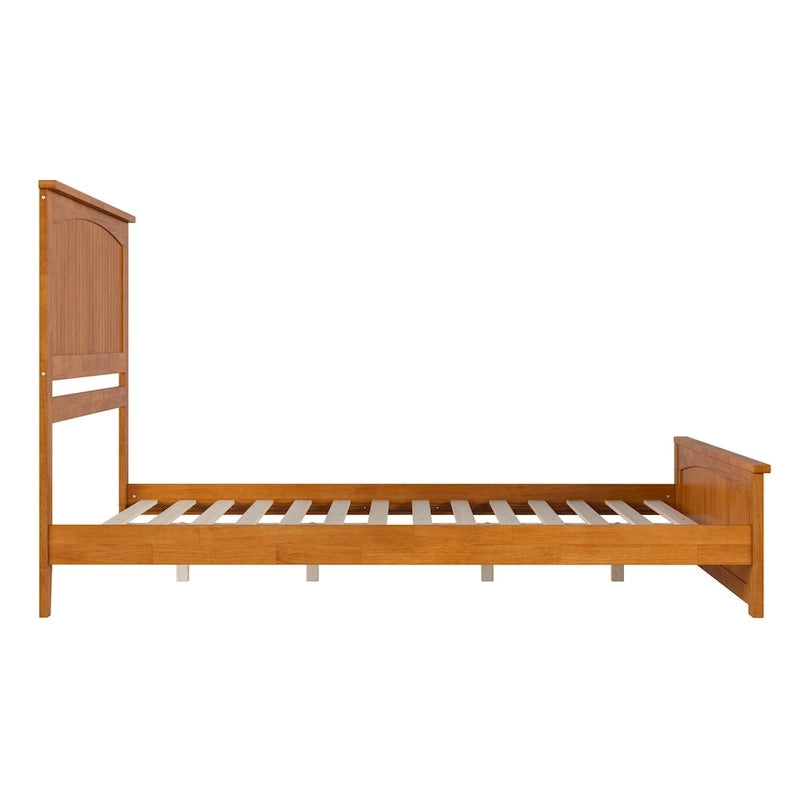 Solid Wood Low Profile Platform Bed with Grooved Headboard, Footboard and USB Charging