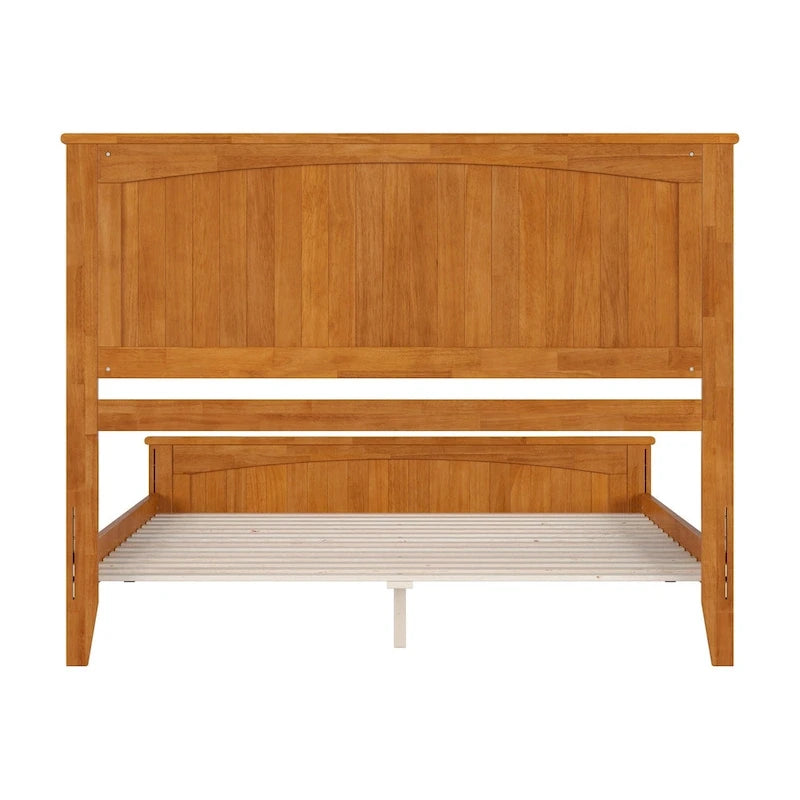 Solid Wood Low Profile Platform Bed with Grooved Headboard, Footboard and USB Charging