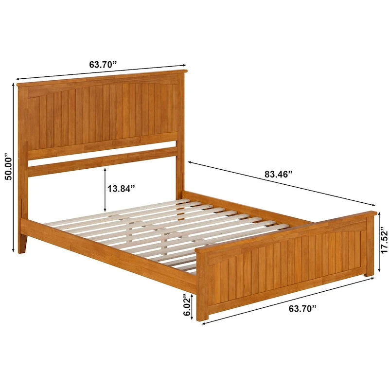 Solid Wood Low Profile Platform Bed with Grooved Headboard, Footboard and USB Charging