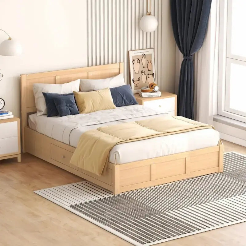 Full Size Solid Wood Platform Bed with Under-Bed Storage & 2 Drawers