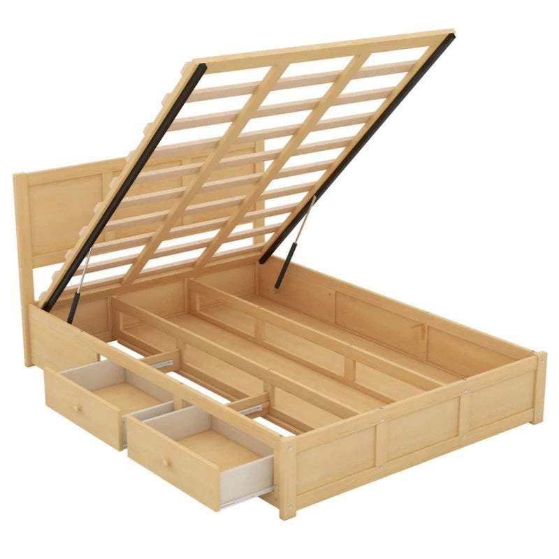 Full Size Solid Wood Platform Bed with Under-Bed Storage & 2 Drawers