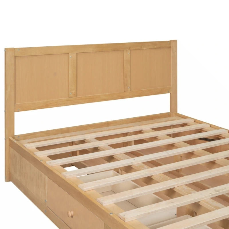 Full Size Solid Wood Platform Bed with Under-Bed Storage & 2 Drawers