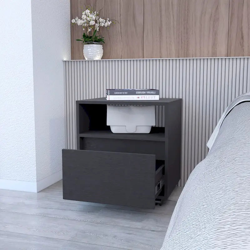 Contemporary Nightstand with Spacious Drawer and Open Top Shelf