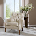 Button-Tufted Upholstered Accent Chair with Solid Wood Legs & Removable Seat Cushion