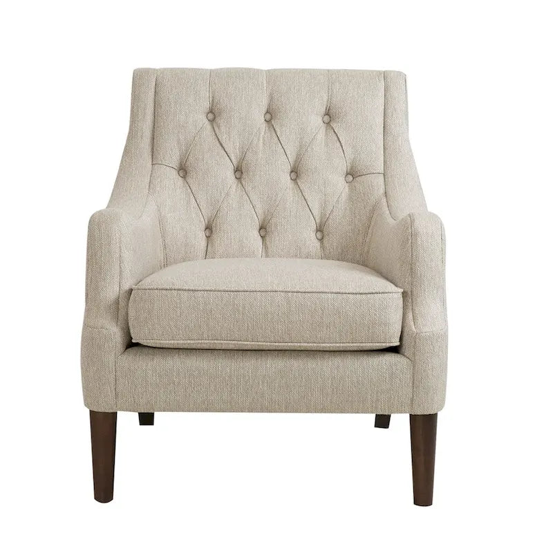 Button-Tufted Upholstered Accent Chair with Solid Wood Legs & Removable Seat Cushion