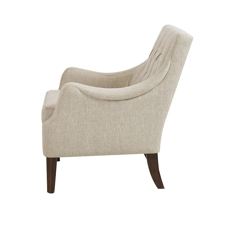Button-Tufted Upholstered Accent Chair with Solid Wood Legs & Removable Seat Cushion