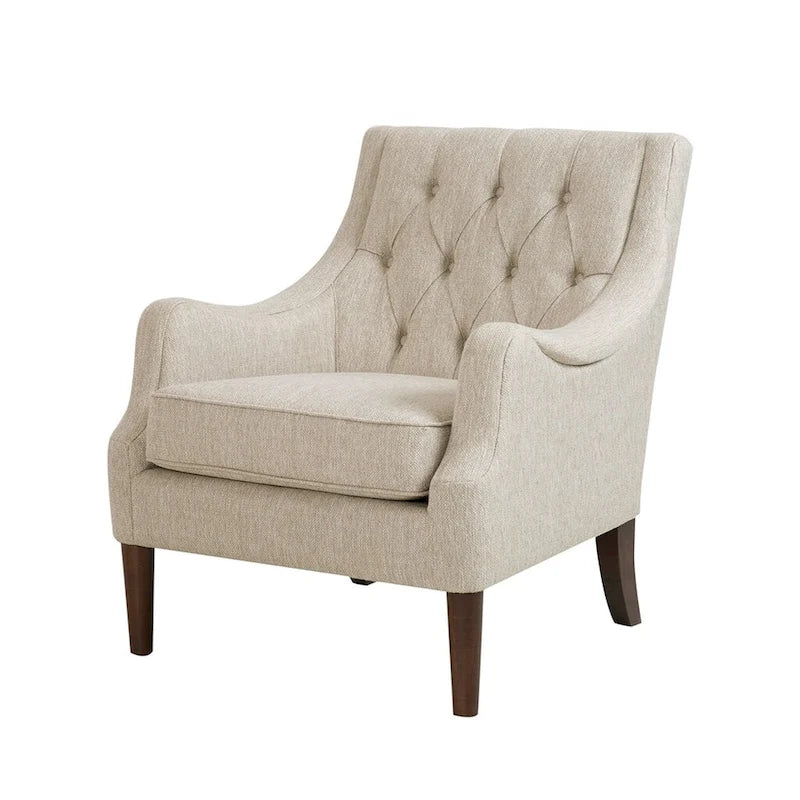 Button-Tufted Upholstered Accent Chair with Solid Wood Legs & Removable Seat Cushion