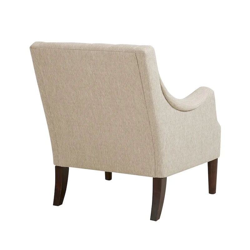 Button-Tufted Upholstered Accent Chair with Solid Wood Legs & Removable Seat Cushion