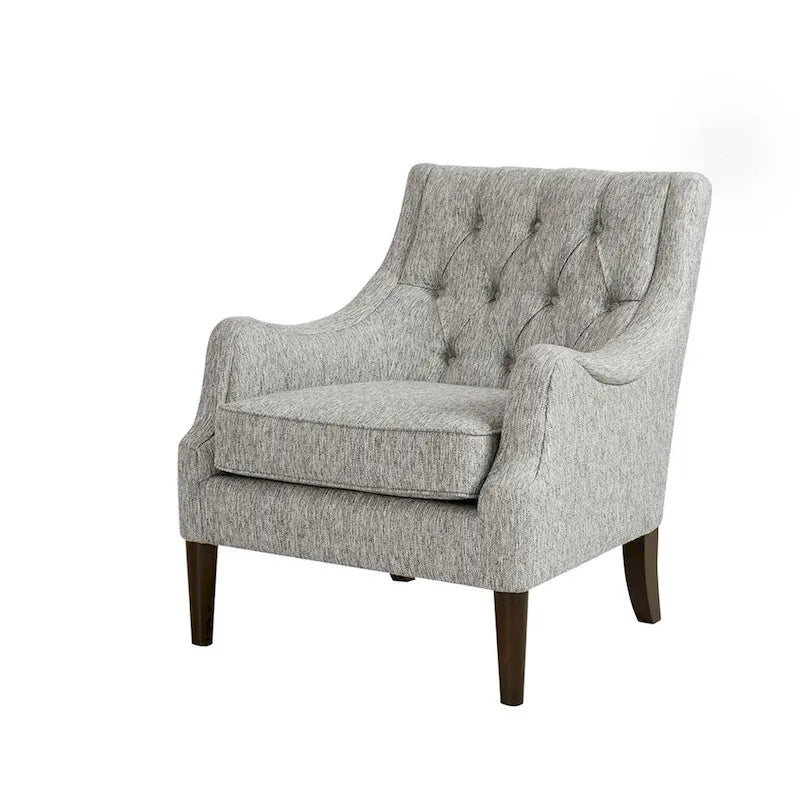 Button-Tufted Upholstered Accent Chair with Solid Wood Legs & Removable Seat Cushion