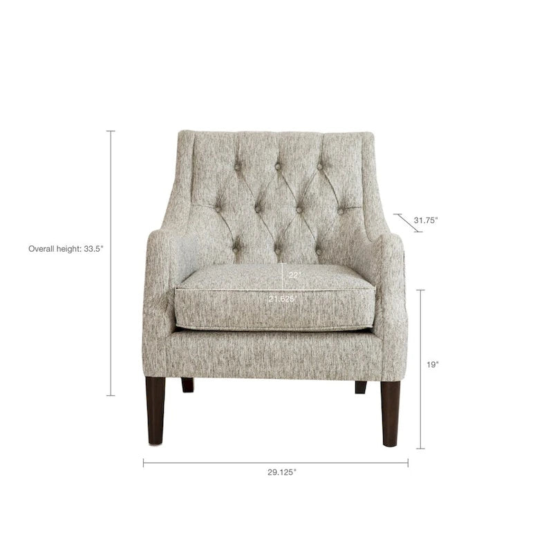 Button-Tufted Upholstered Accent Chair with Solid Wood Legs & Removable Seat Cushion