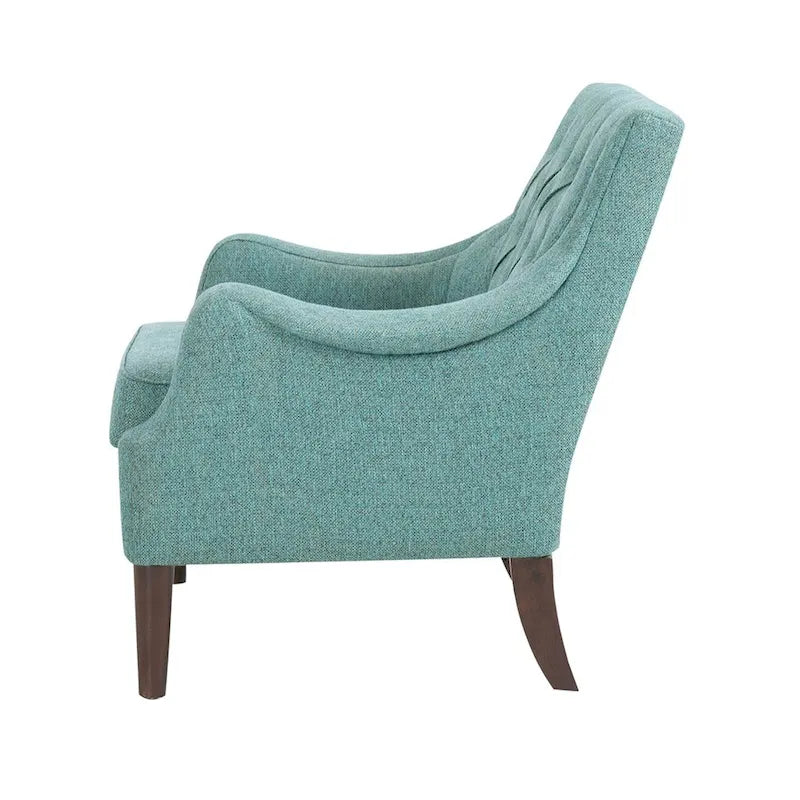 Button-Tufted Upholstered Accent Chair with Solid Wood Legs & Removable Seat Cushion