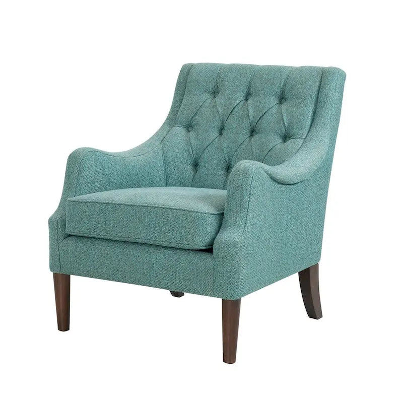 Button-Tufted Upholstered Accent Chair with Solid Wood Legs & Removable Seat Cushion