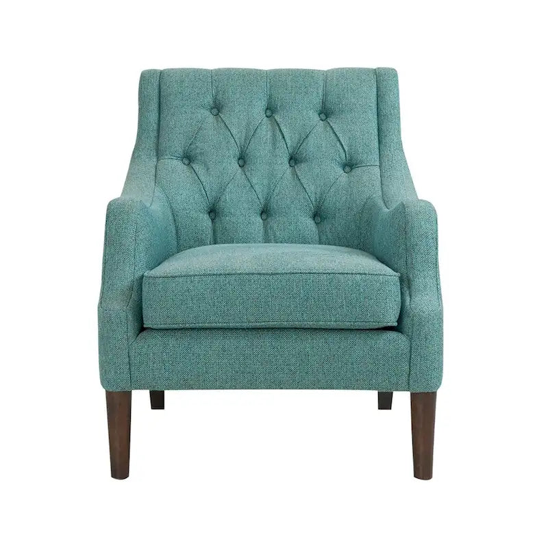 Button-Tufted Upholstered Accent Chair with Solid Wood Legs & Removable Seat Cushion