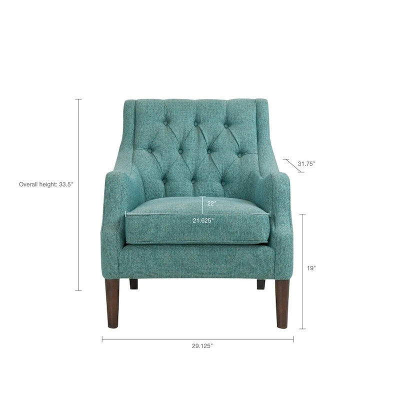 Button-Tufted Upholstered Accent Chair with Solid Wood Legs & Removable Seat Cushion