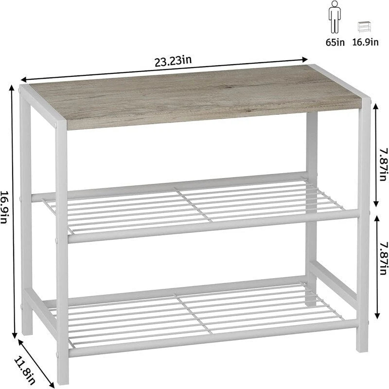 3-Tier Entryway Shoe Rack with Flat Top Shelf — Wood Accent Finish