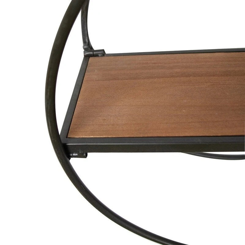 Geometric Metal Circle Wall Shelf with Staggered Wood Shelves