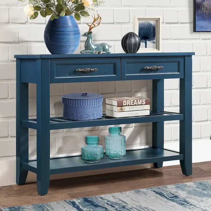 Mid-Century Wood Buffet Sideboard with 2 Drawers and 2-Tier Open Shelves