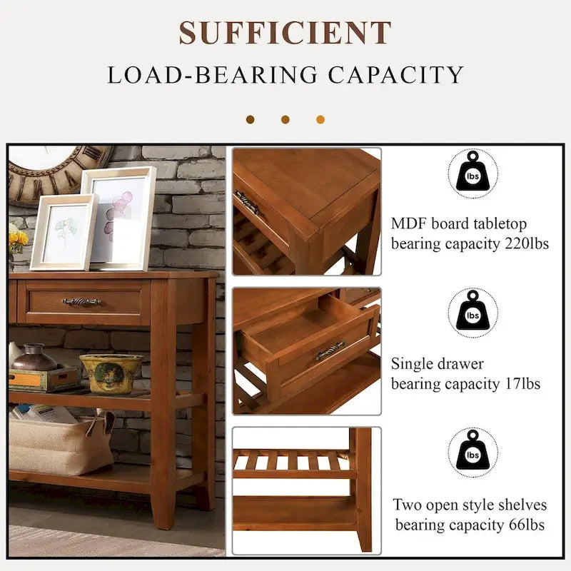 Mid-Century Wood Buffet Sideboard with 2 Drawers and 2-Tier Open Shelves