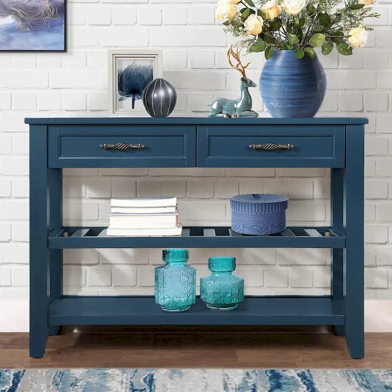 Mid-Century Wood Buffet Sideboard with 2 Drawers and 2-Tier Open Shelves