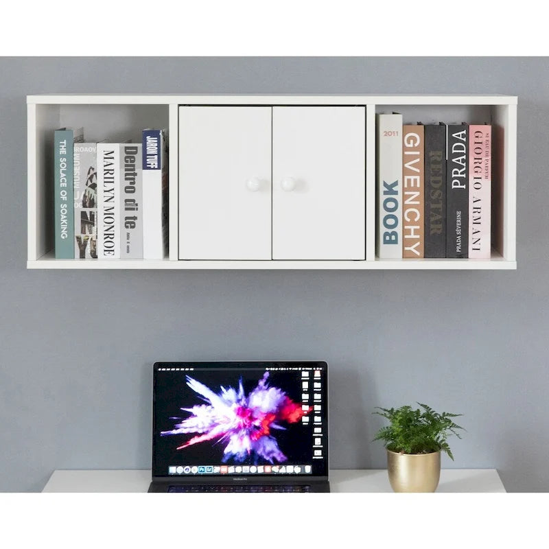 Wall-Mounted Computer Desk with Open Shelves & Optional Hutch