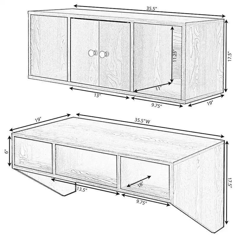 Wall-Mounted Computer Desk with Open Shelves & Optional Hutch