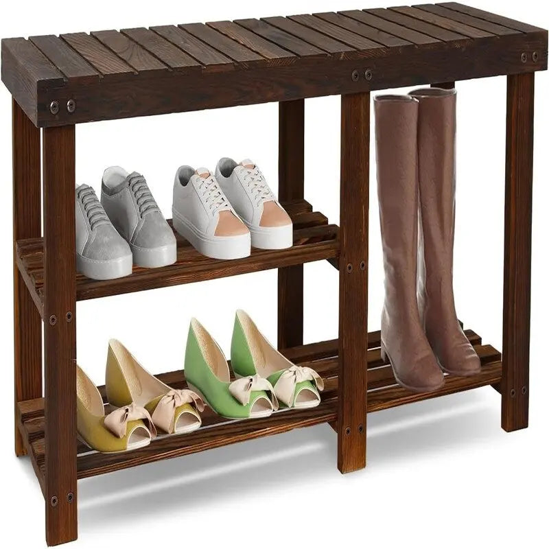 3-Tier Bamboo Shoe Rack Bench with Seat for Entryway and Bedroom