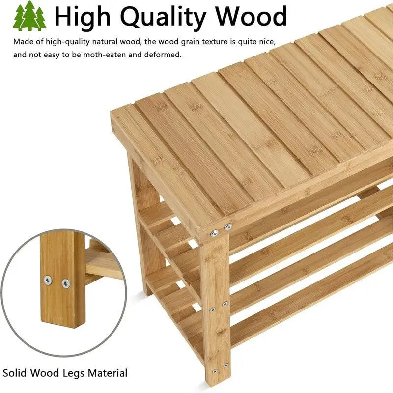 3-Tier Bamboo Shoe Rack Bench with Seat for Entryway and Bedroom