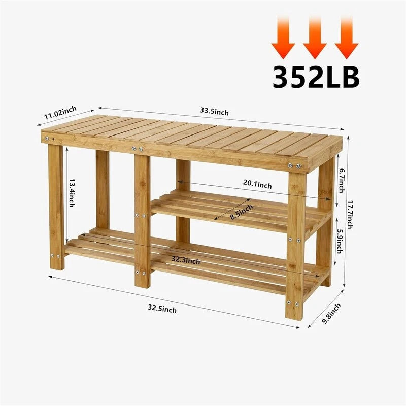 3-Tier Bamboo Shoe Rack Bench with Seat for Entryway and Bedroom