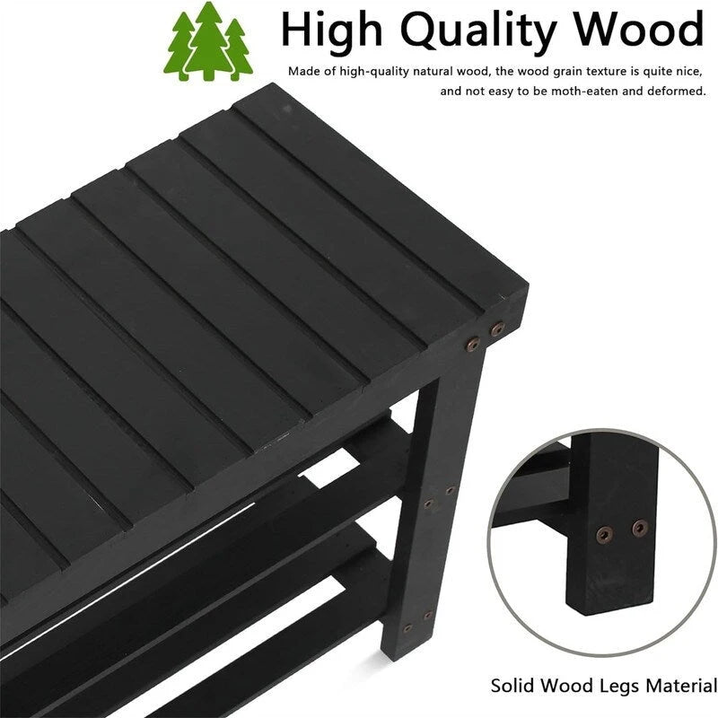 3-Tier Bamboo Shoe Rack Bench with Seat for Entryway and Bedroom