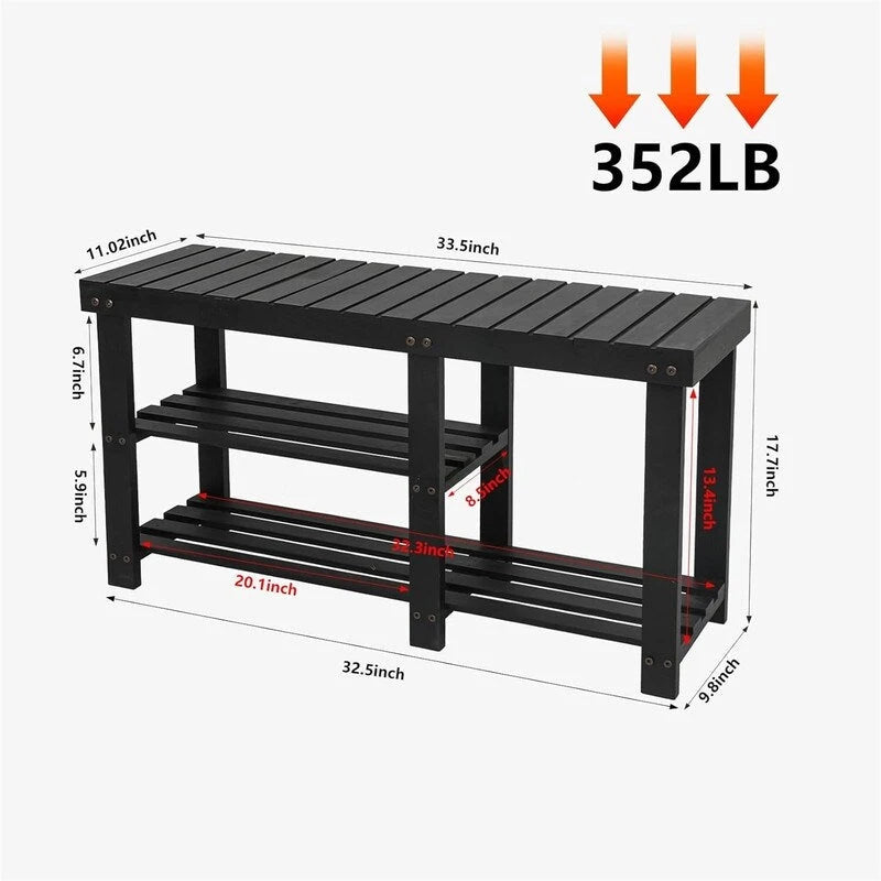 3-Tier Bamboo Shoe Rack Bench with Seat for Entryway and Bedroom