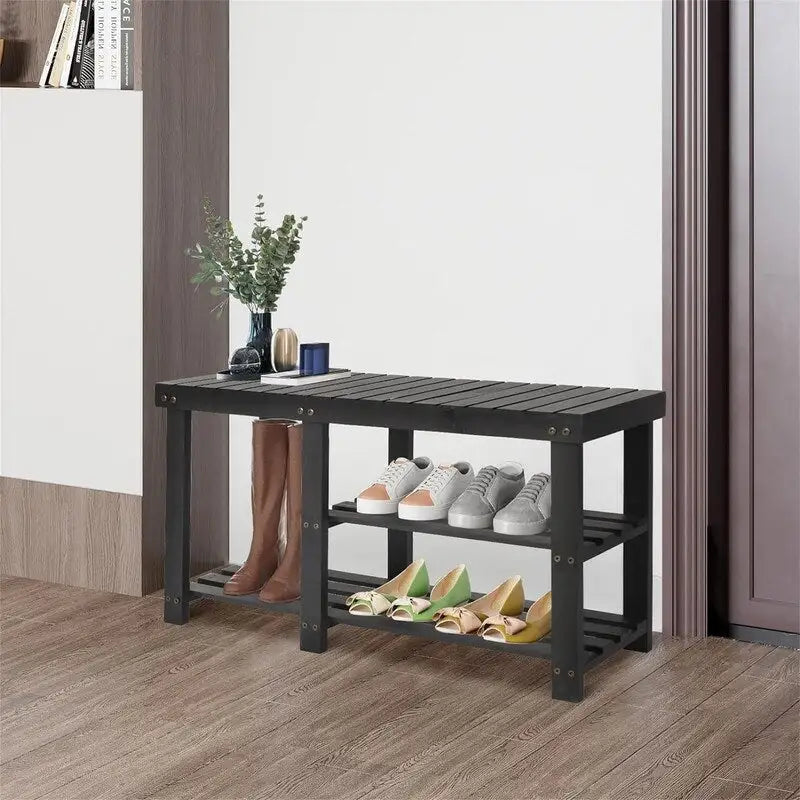 3-Tier Bamboo Shoe Rack Bench with Seat for Entryway and Bedroom