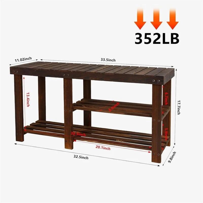 3-Tier Bamboo Shoe Rack Bench with Seat for Entryway and Bedroom
