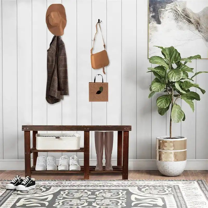 3-Tier Bamboo Shoe Rack Bench with Seat for Entryway and Bedroom
