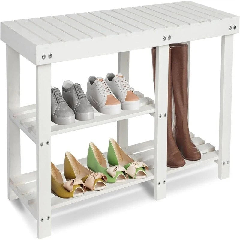 3-Tier Bamboo Shoe Rack Bench with Seat for Entryway and Bedroom