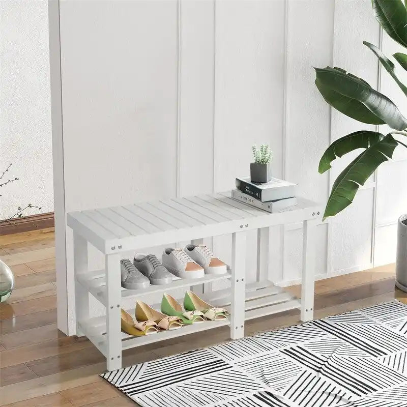 3-Tier Bamboo Shoe Rack Bench with Seat for Entryway and Bedroom