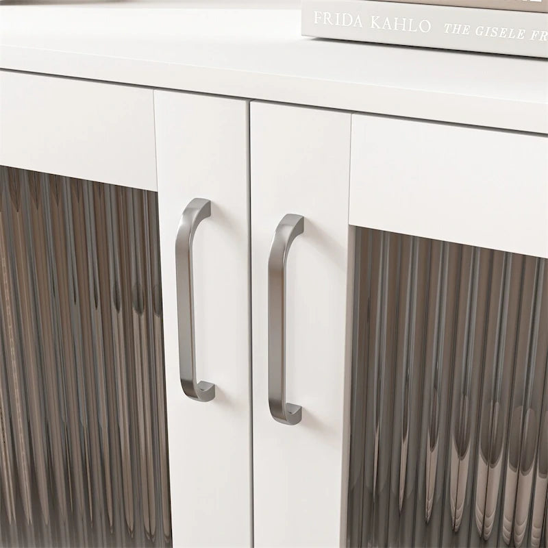 Modern Minimalist Storage Cabinet with 2 Glass Doors & Adjustable Shelf