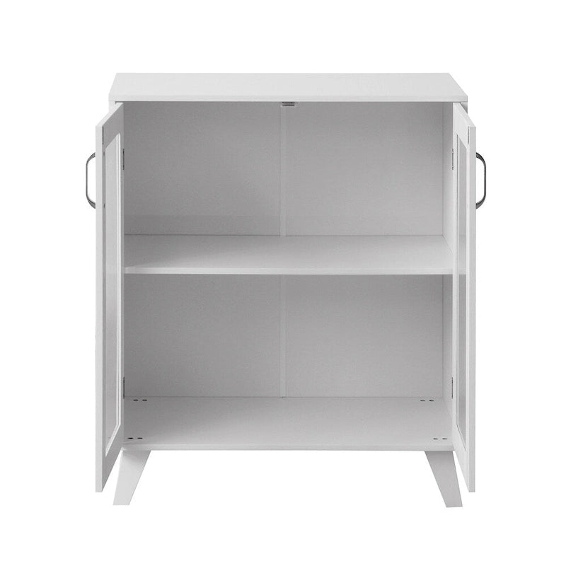 Modern Minimalist Storage Cabinet with 2 Glass Doors & Adjustable Shelf