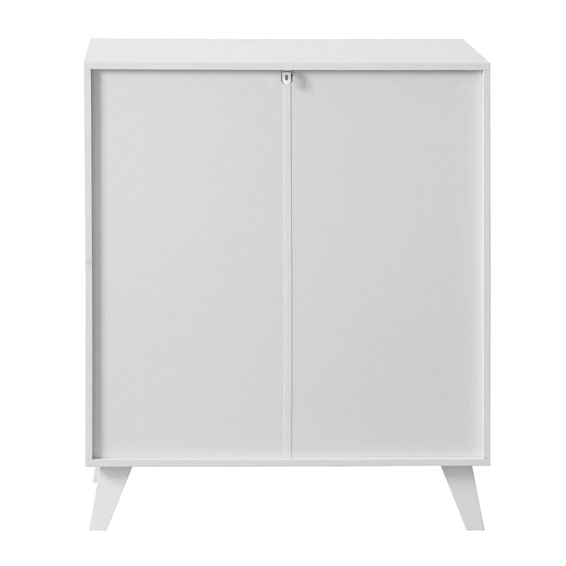 Modern Minimalist Storage Cabinet with 2 Glass Doors & Adjustable Shelf
