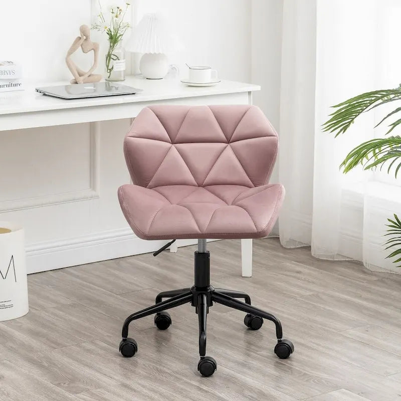 Velvet Diamond Tufted Swivel Office Chair with Adjustable Height