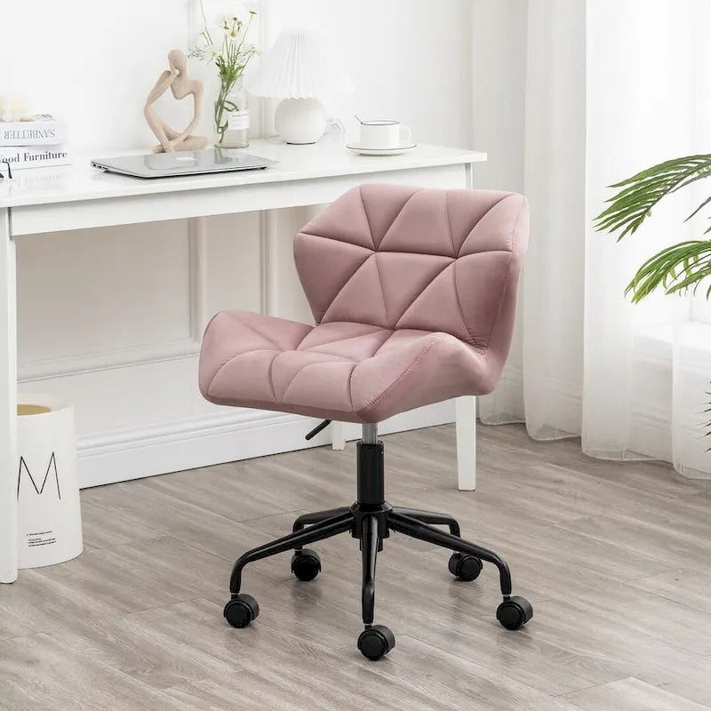 Velvet Diamond Tufted Swivel Office Chair with Adjustable Height
