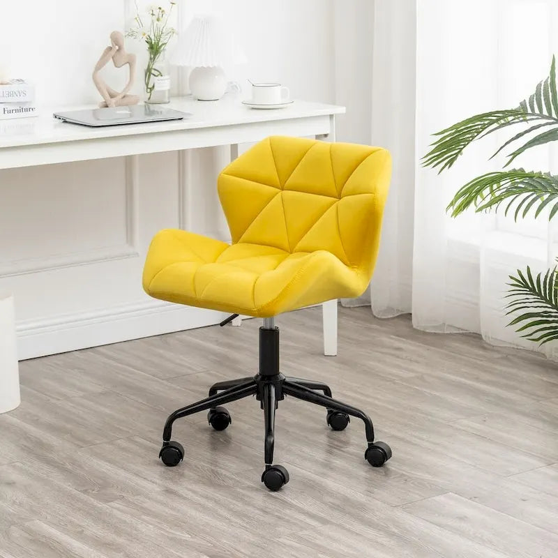 Velvet Diamond Tufted Swivel Office Chair with Adjustable Height