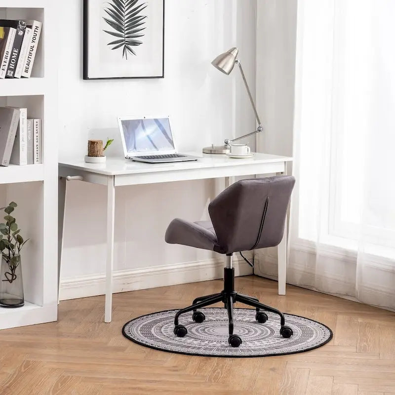 Velvet Diamond Tufted Swivel Office Chair with Adjustable Height