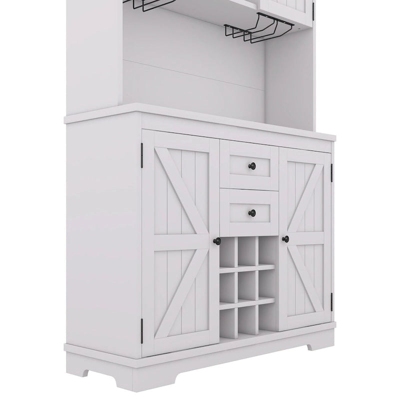 Freestanding Bar Cabinet with Wine Rack, Stemware Hooks and Storage Drawers — 73.8" Tall