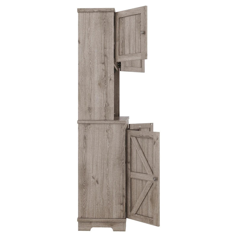 Freestanding Bar Cabinet with Wine Rack, Stemware Hooks and Storage Drawers — 73.8" Tall