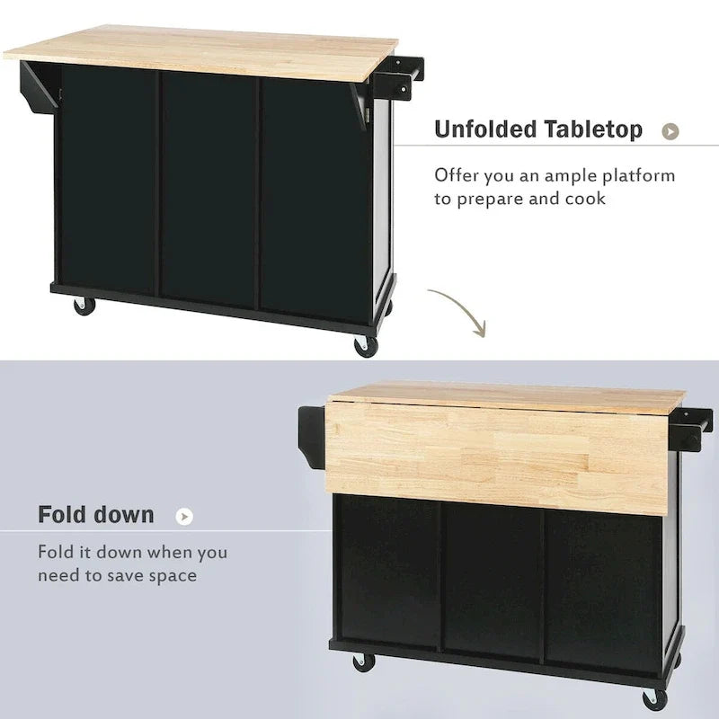 Desserte de cuisine avec plateau rabattable en bois d'hévéa